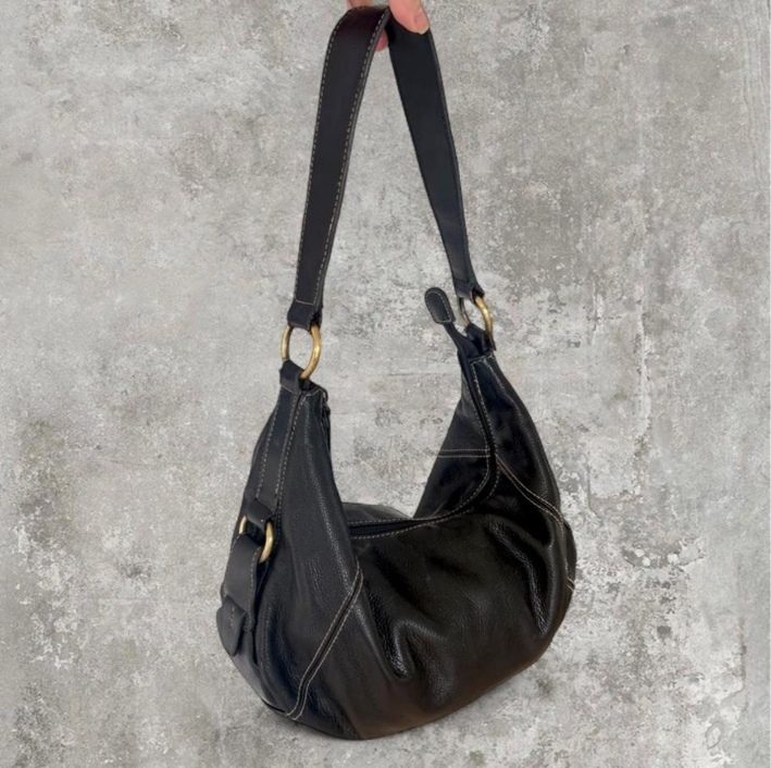 Black Leather Half-Moon Hobo