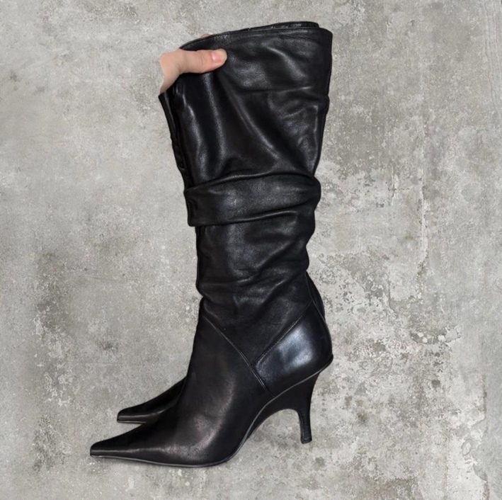 Black Leather Slouch Boots