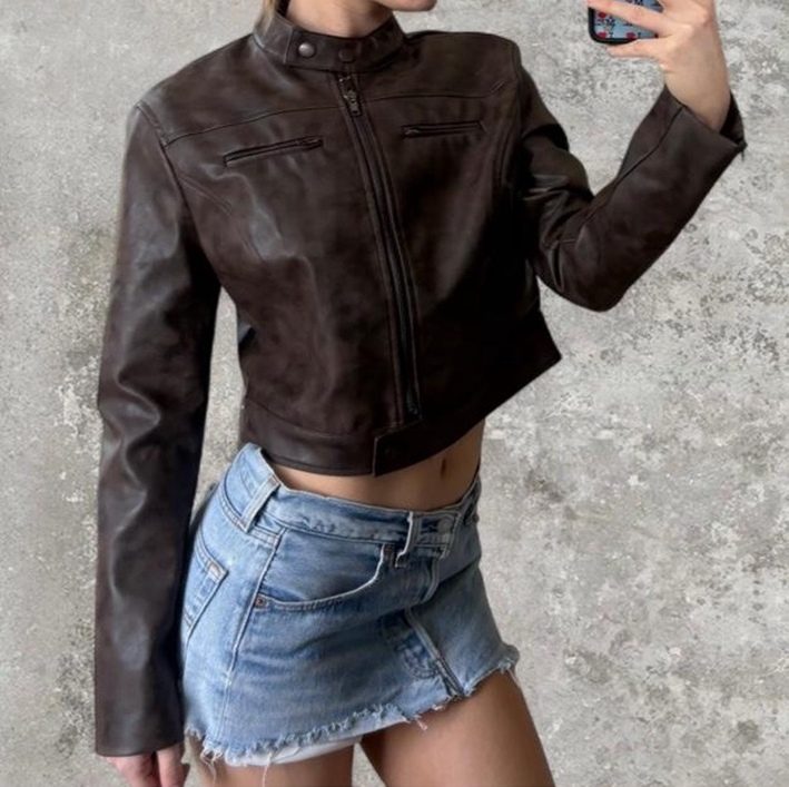 Brown Leather Moto Jacket