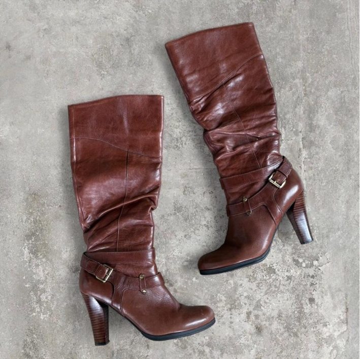 Brown Slouch Heeled Boots