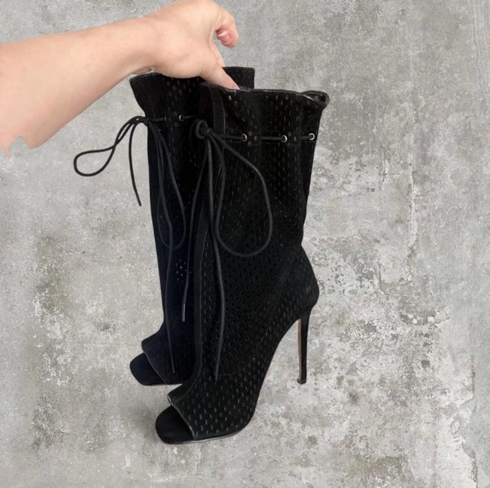 Perforated Peep-Toe Boots