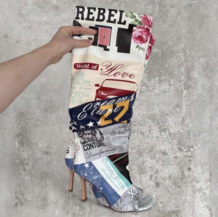 Printed Satin Slouch Boots
