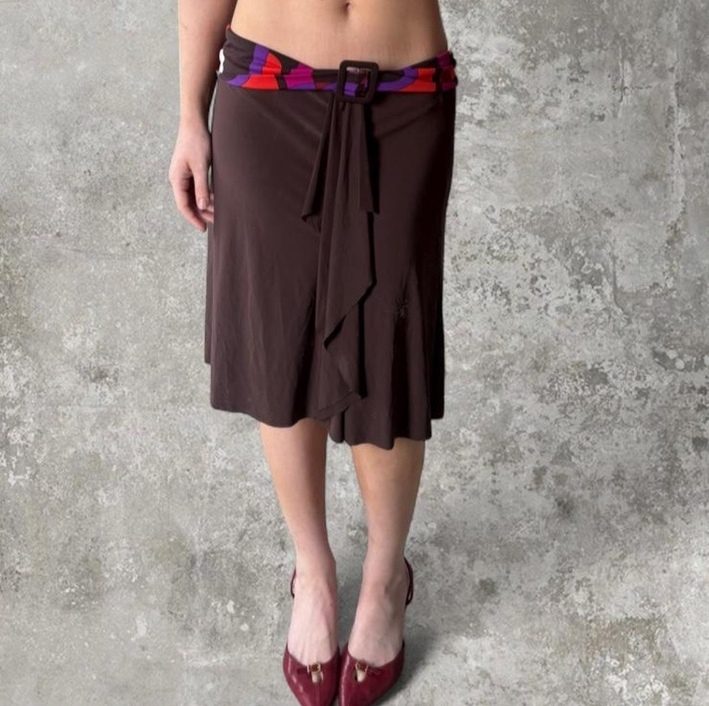 Printed-Waist Midi Skirt