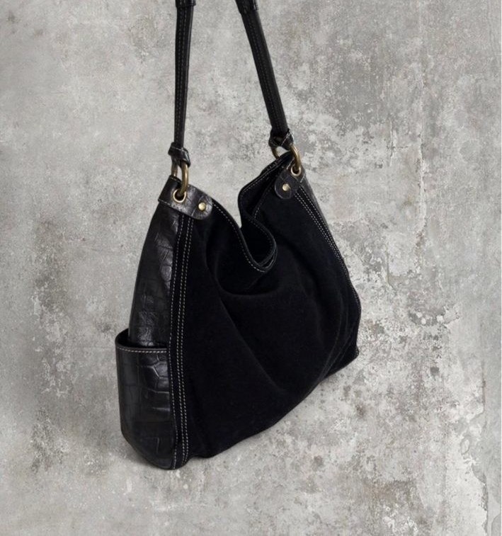 Suede Croc-Trim Hobo
